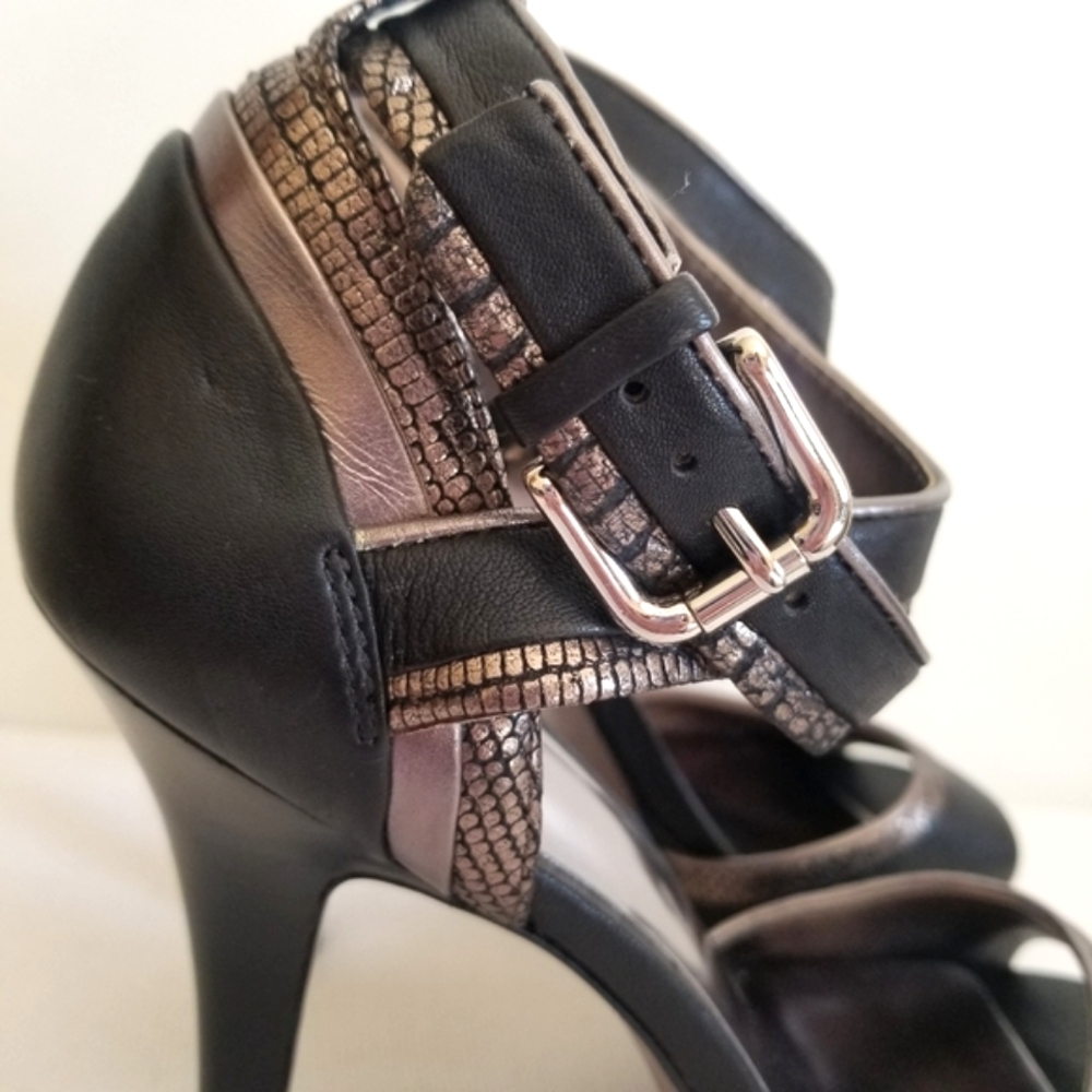 Coach Andrea Black Leather Metallic Trim Heels Size 8.5 - Picture 4 of 10
